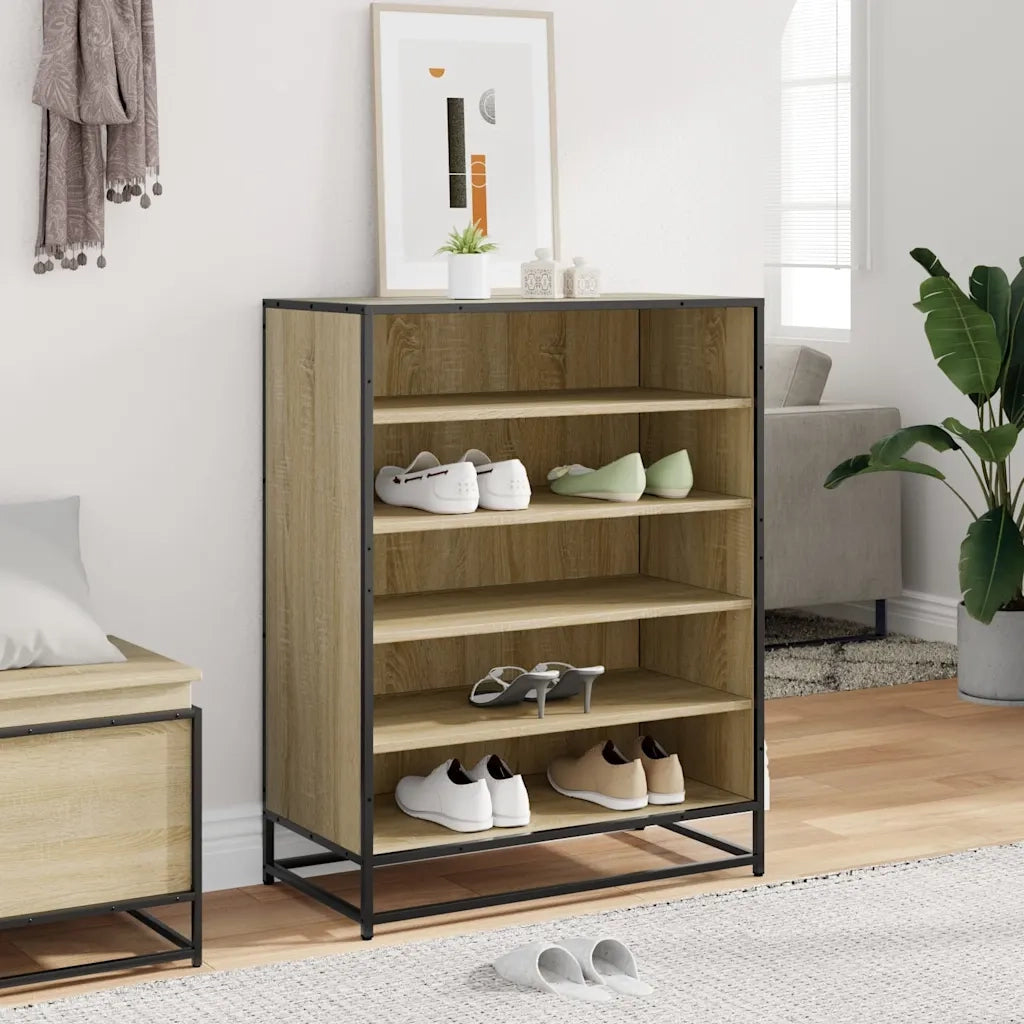 Scarpiera-Scaffale per scarpe Rovere Sonoma 75x38x97,5 cm Legno Multistrato Metallo 776730