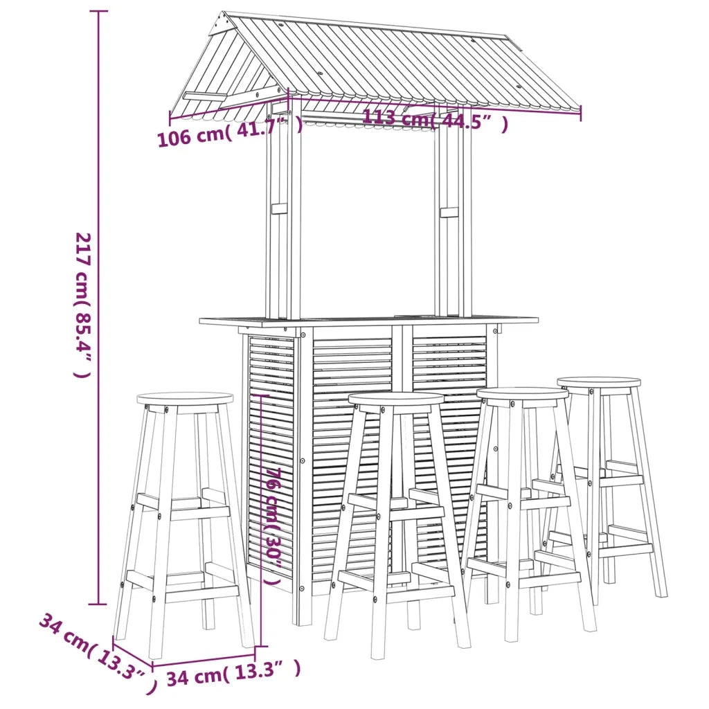Set da Bar per Giardino 5 pz in Legno Massello di Acacia 3116007