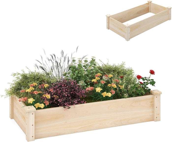 Orto Rialzato da Esterno in Legno di Pino, Vaso per Piante con Fondo Aperto, Fioriera da Giardino per Fiori, Verdure e Erbe da Balcone o Terrazza, Naturale (120 x 61 x 25,5 cm)