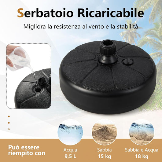 Base Ombrellone da 37 CM Adatta a Ombrelloni con Palo 38 MM, Base per Ombrellone da Giardino da Riempire di Acqua/Sabbia, Supporto per Ombrellone da Giardino Terrazzo Bordo Piscina