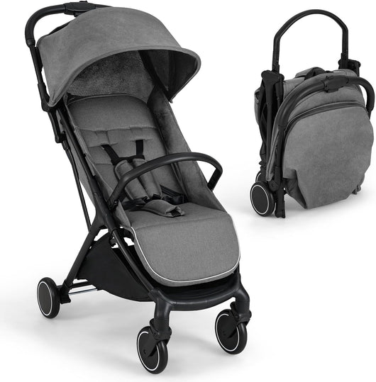 Passeggino Leggero per Bambini, Passeggino da Viaggio con Schienale Regolabile, Passeggino Portatile per Bambini con Schienale Reclinabile e Cappotta Regolabile, per Bambini 0-3 Anni (Grigio)
