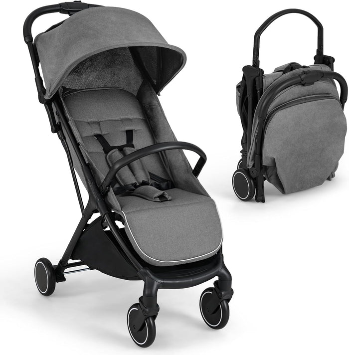 Passeggino Leggero per Bambini, Passeggino da Viaggio con Schienale Regolabile, Passeggino Portatile per Bambini con Schienale Reclinabile e Cappotta Regolabile, per Bambini 0-3 Anni (Grigio)