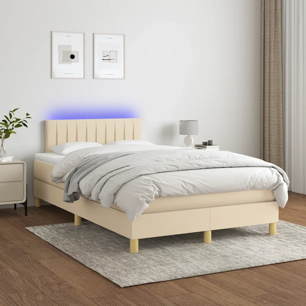 Letto a Molle con Materasso e LED Crema 120x190 cm in Tessuto 3270107