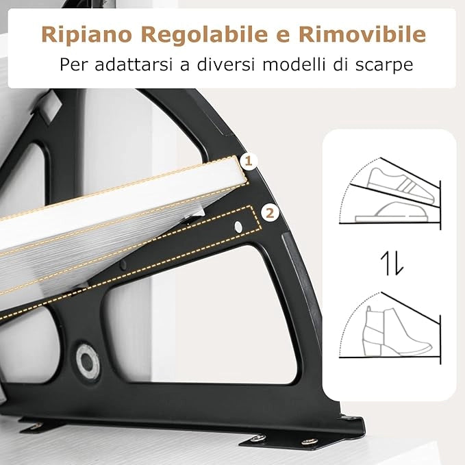 Scarpiera Slim in Legno, Portascarpe a 4 Livelli con 2 Cassetti a Ribalta, con Ripiano Aperto, Mobile Porta Scarpe per Ingresso Corridoio, 60x24x102 cm (Bianco)