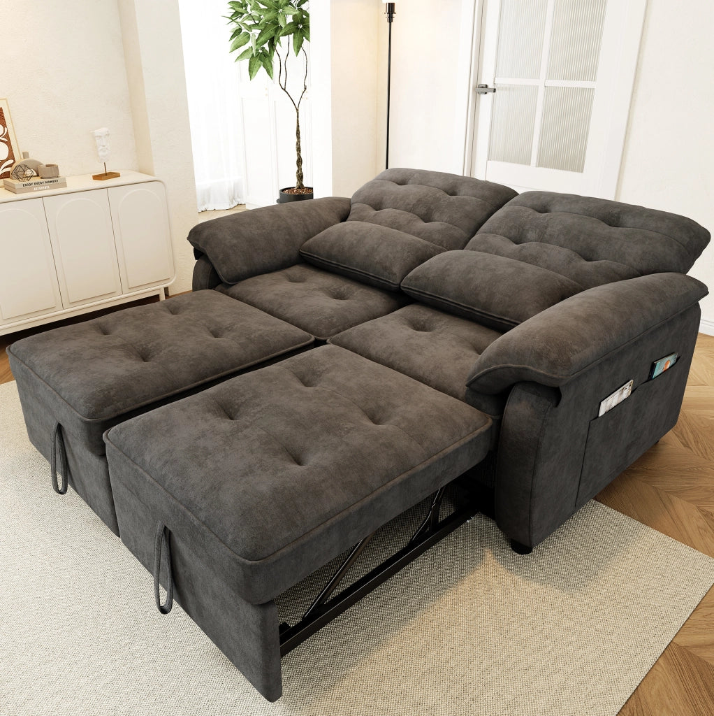 Divano letto 3 in 1 a 2 posti in ciniglia grigia con schienale regolabile; USB e Type-C
