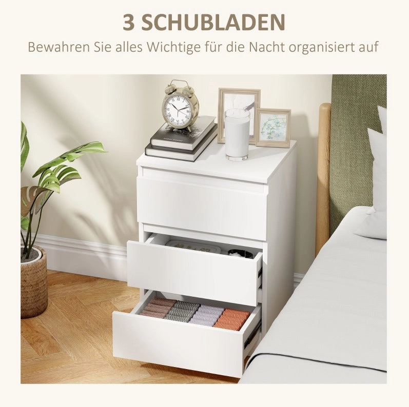 Set di 2 comodini bianchi con 3 cassetti, 40 x 30 x 59,5 cm