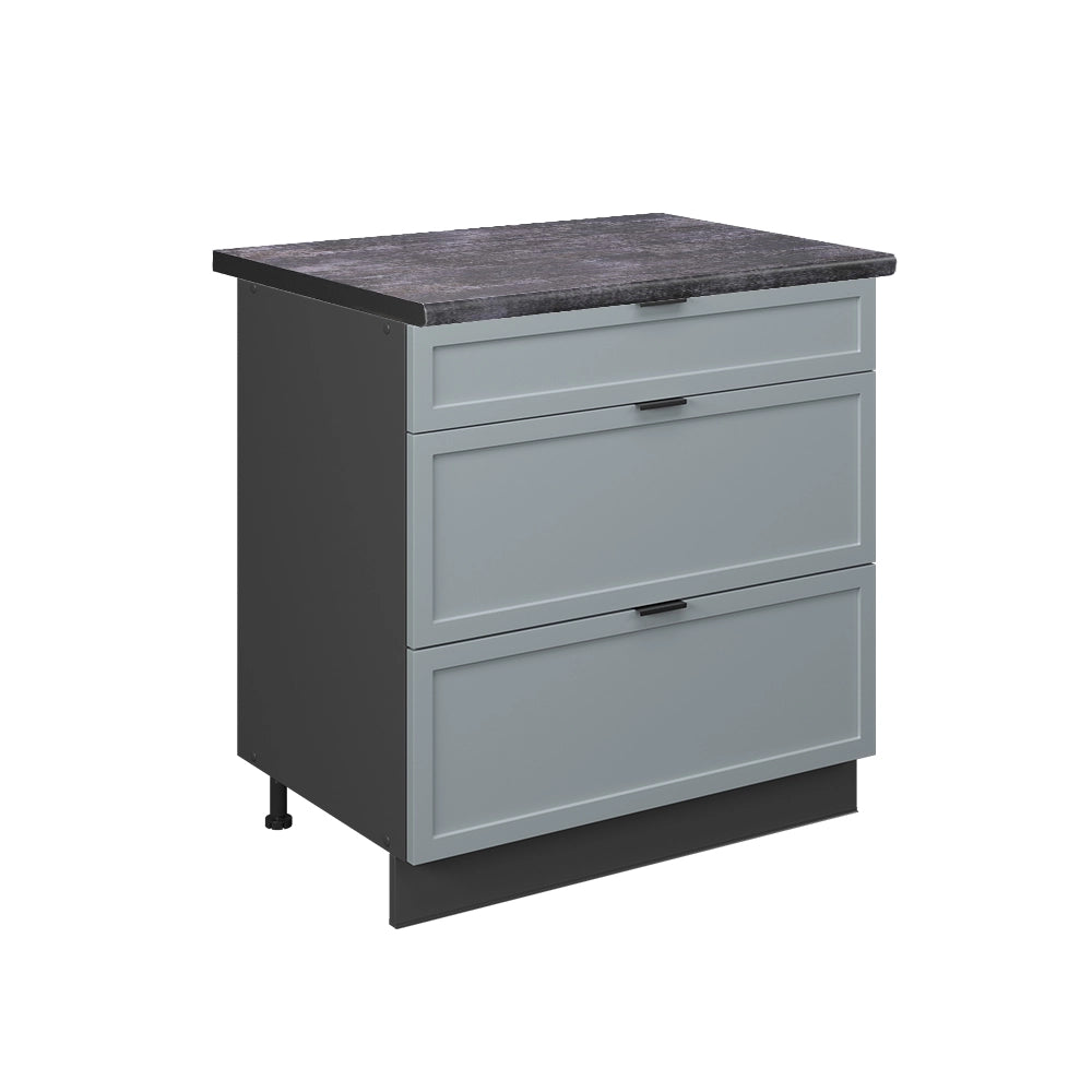 Vicco Mobiletto base per cucina Blu-grigio chiaro 80 cm con 3 cassetti, PL Antracite