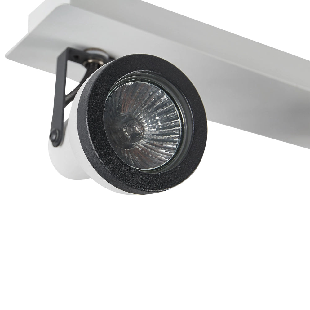 Plafoniera a 2 luci in metallo bianco e nero a braccio oscillante con paralume a cono faretto a binario rettangolare di design