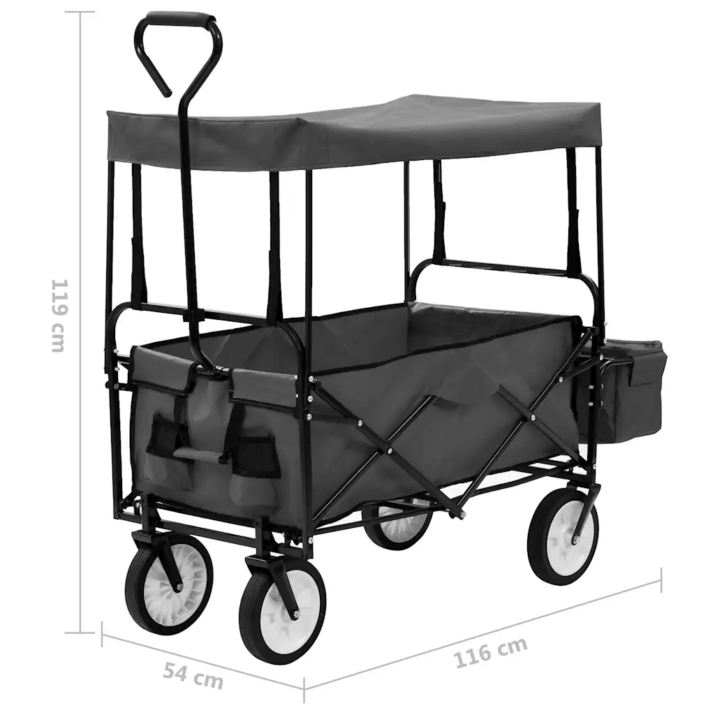 Carrello Pieghevole a Mano con Tettuccio in Acciaio Grigio CFW7473749