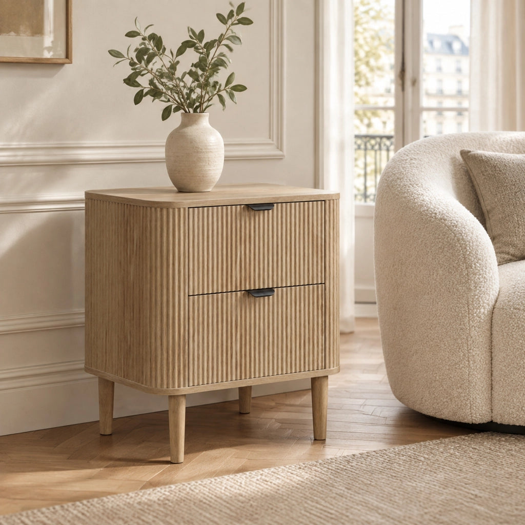 COMODINO 2 Cassetti in MDF Colore Rovere