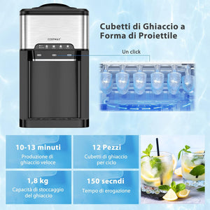 Erogatore Acqua 3 in 1, con Macchina del Ghiaccio, Dispender Acqua con 3 Impostazioni di Temperatura Caldo/Freddo/Ghiaccio, Regge Bottiglie 10-20 L, per Casa Ufficio Dormitorio