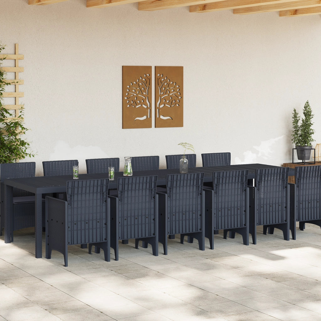 Set da Pranzo da Giardino da 13 Pezzi con Cuscini Antracite Polyrattan