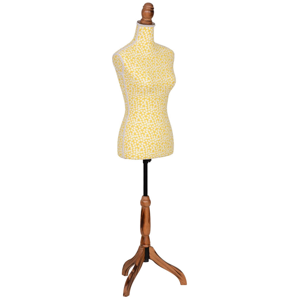 Manichino legno schiuma con tessuto giallo 37.5x24x168 cm