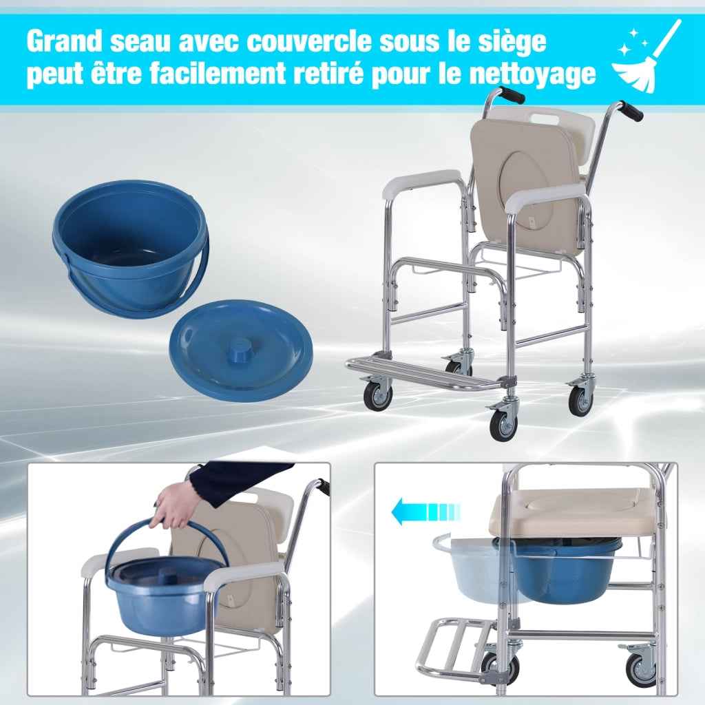 Sedia da doccia con ruote ¨C zephmum ¨C bianco, acciaio cromato, HDPE