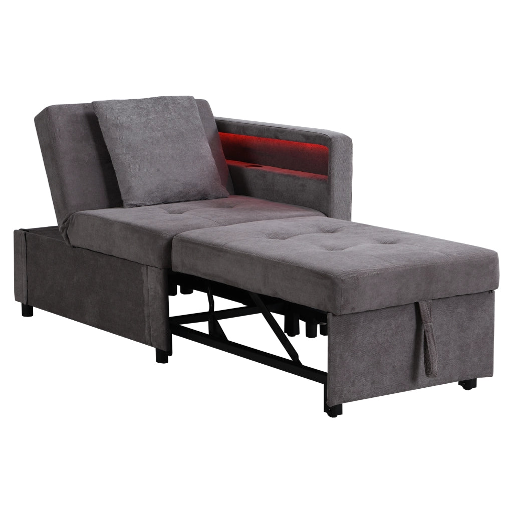 Divano letto 3 in 1 con schienale reclinabile, luci LED e porte USB/Type-C, grigio scuro