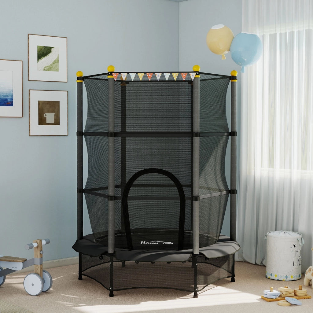 Trampolino per bambini ¨C zephmum ¨C ?140 cm, con rete di sicurezza, nero