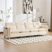 Divano modulare a U con 2 pouf contenitore; 261 cm; in chenille beige