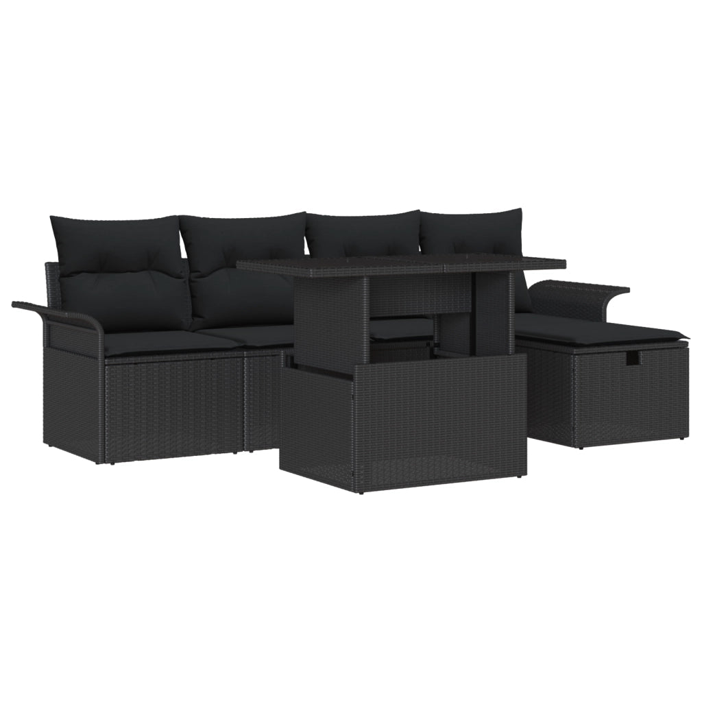 Set di Divani da Giardino da 6 Pezzi con Cuscini Nero Polyrattan