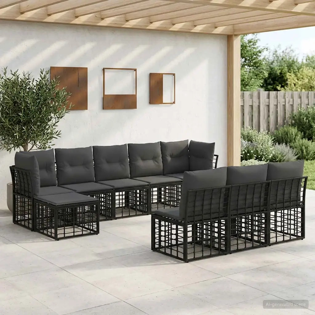 Set di divani da esterno Nero e Grigio scuro Poliestere 3437561