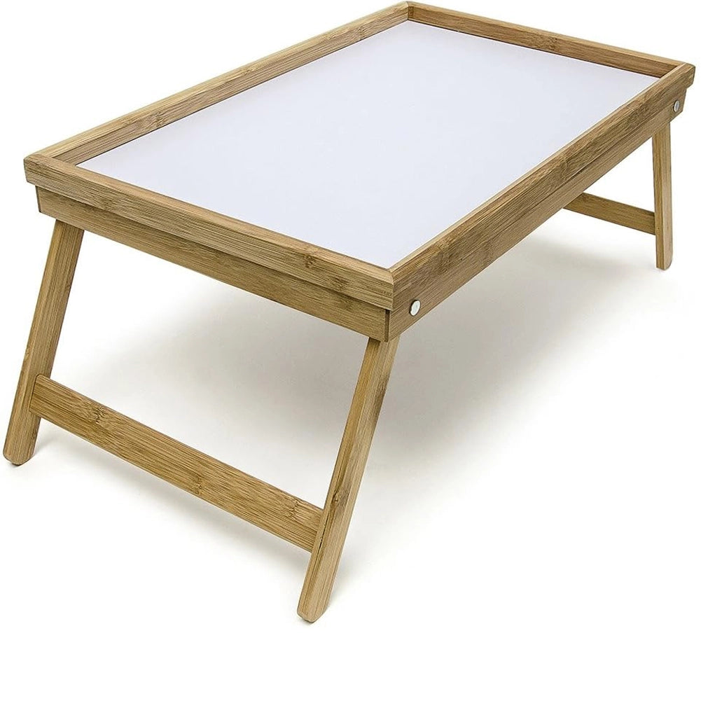 Vassoio in Bambù con Gambe Pieghevoli Salvaspazio Tavolino da Letto 50x30x22cm