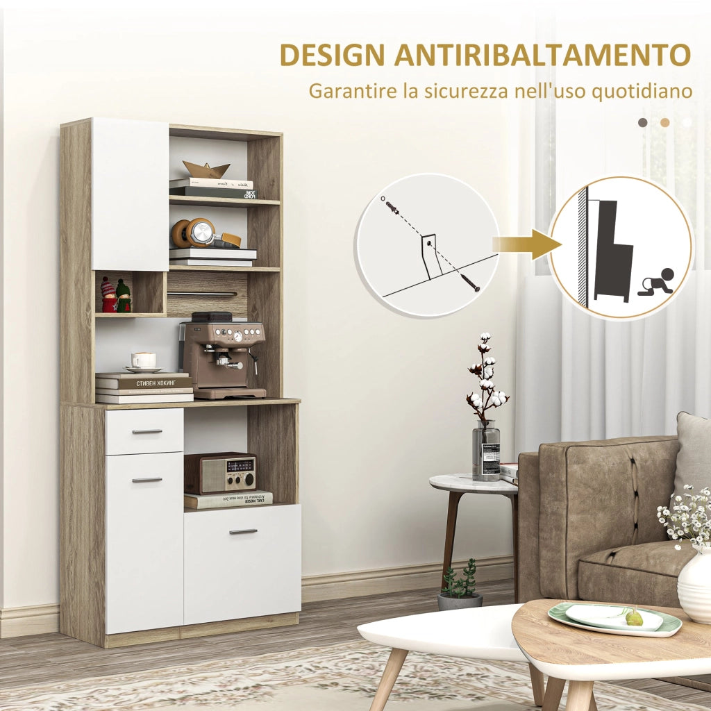 Mobile Dispensa 80x35x180 cm Ripiano con Foro Passacavi Bianco e Rovere