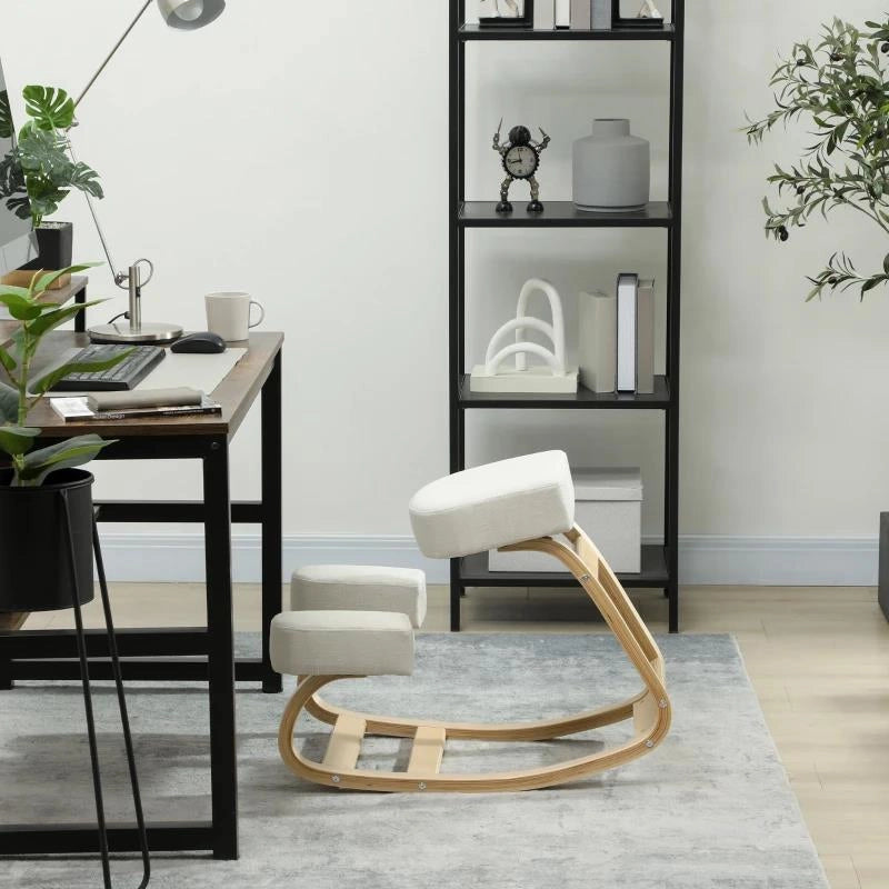 SEDIA ERGONOMICA CON INGINOCCHIATOIO IN LEGNO DI BETULLA E CUSCINO, 51X69X58 CM, CREMA