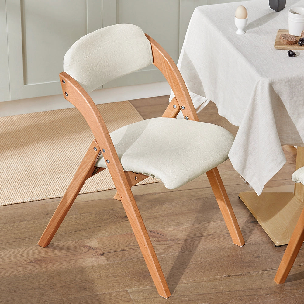 SoBuy FST92-Wx2, Sedia Pieghevole in Legno Set da 2 Poltrona Imbottita da Cucina, Sedie da Interno per Ufficio, Balcone, Giardino - Sedie Pieghevoli Salvaspazio Richiudibili in Faggio, Bianco