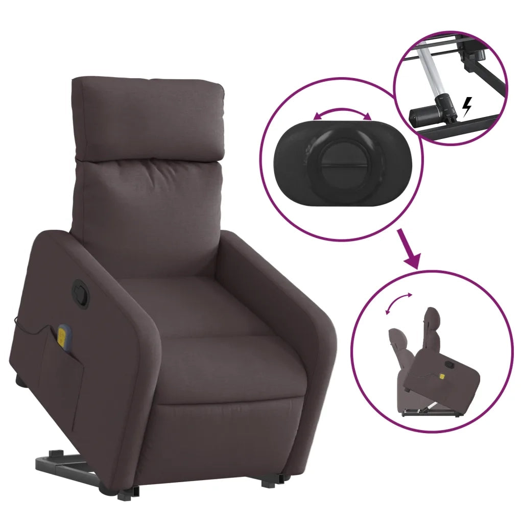 Poltrona Alzapersona Massaggi Reclinabile Marrone Scuro Tessuto 3206713