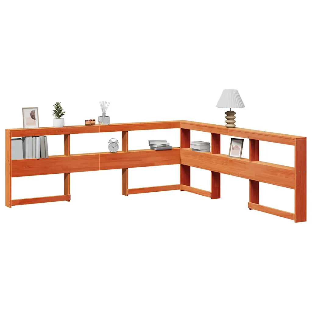 Testiera libreria a L-Testata contenitore Marrone Cera 200cm Legno Massello di Pino