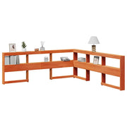 Testiera libreria a L-Testata contenitore Marrone Cera 200cm Legno Massello di Pino