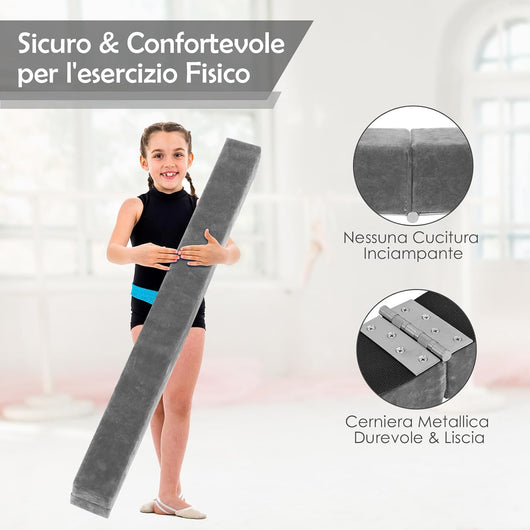 Trave Ginnastica Artistica per Casa 210/240 cm, Trave Pieghevole per Bambini con Maniglia, Base in Legno e Fondo Antiscivolo, Trave di Equilibrio da Pavimento