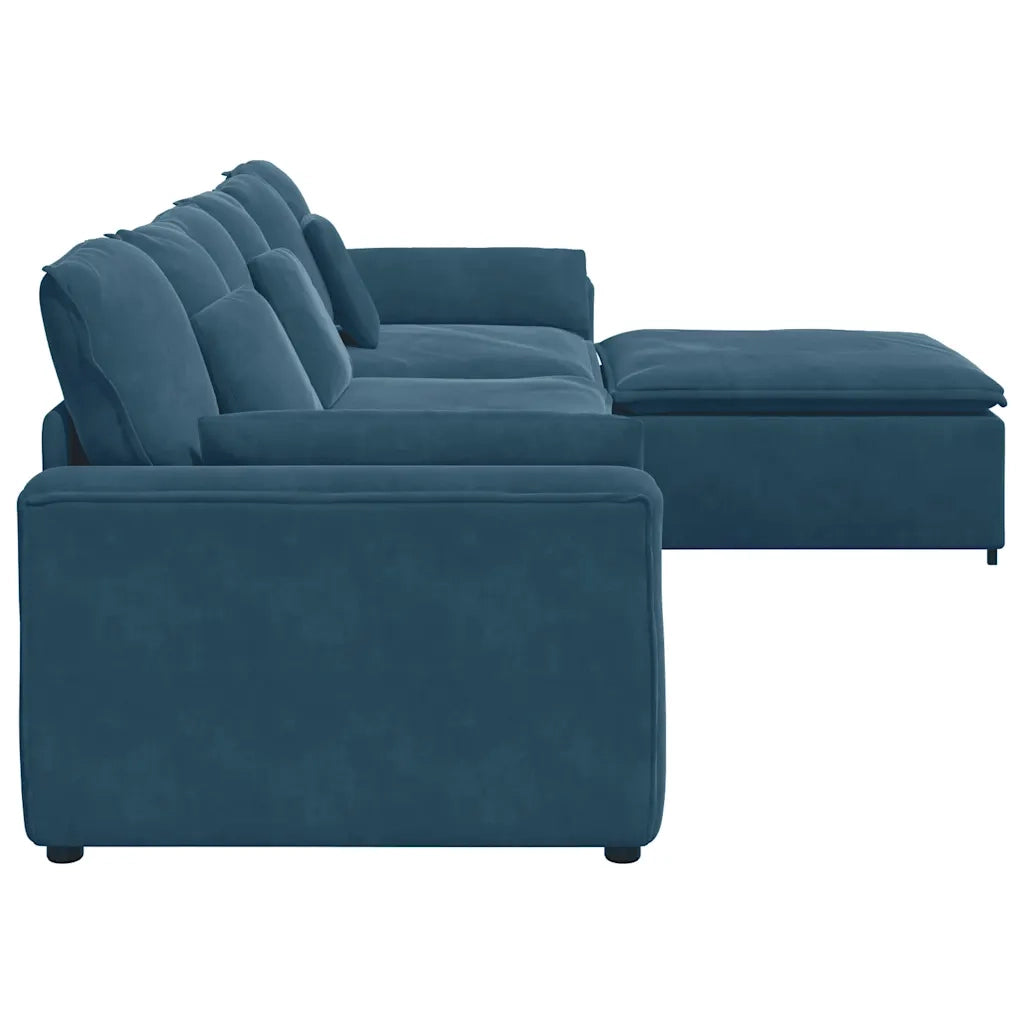 Divano Modulare con Poggiapiedi e Cuscini Blu 3321068