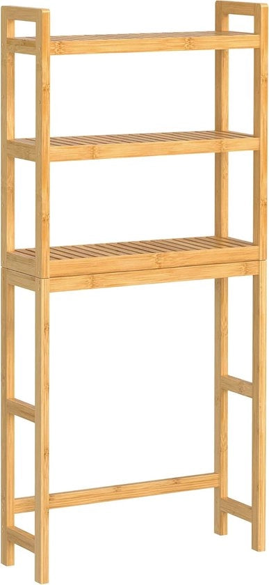 Pannello di sostegno per 3 livelli per bagno in bambù, regolabile, capacità di carico statico 15 kg per livello, facile da montare, colori naturali BTS001N01
