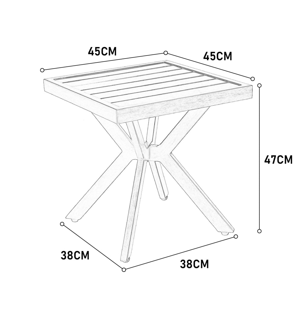 Tavolino laterale 45x45x47 cm; resistente a ruggine e intemperie; alluminio; marrone scuro