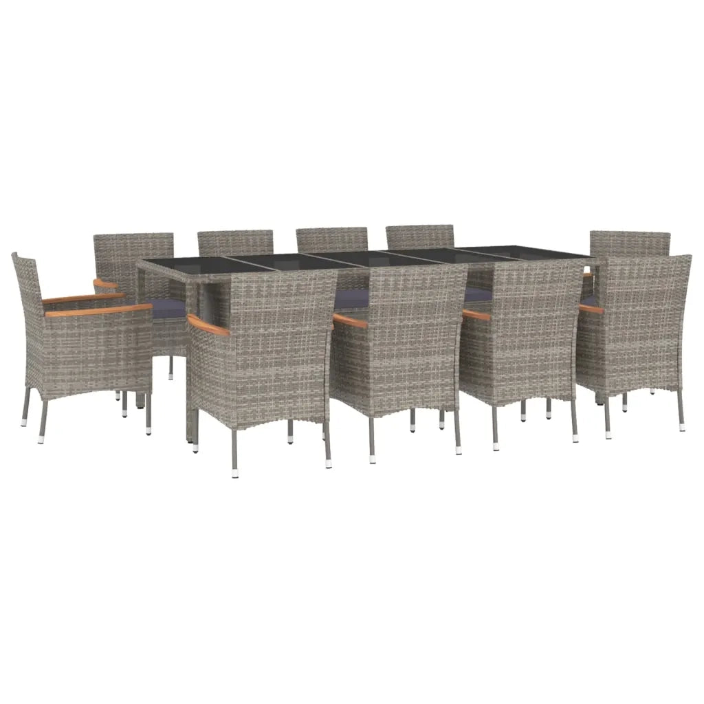 Set da Pranzo da Giardino 11pz con Cuscini in Polyrattan Grigio 3187387