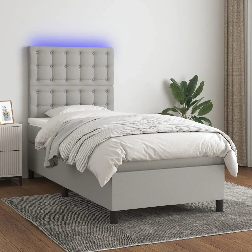 Letto a Molle Materasso e LED Grigio Chiaro 90x190 cm Tessuto
