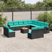 Set Divani da Giardino 14 pz con Cuscini Nero in Polyrattan 3224818