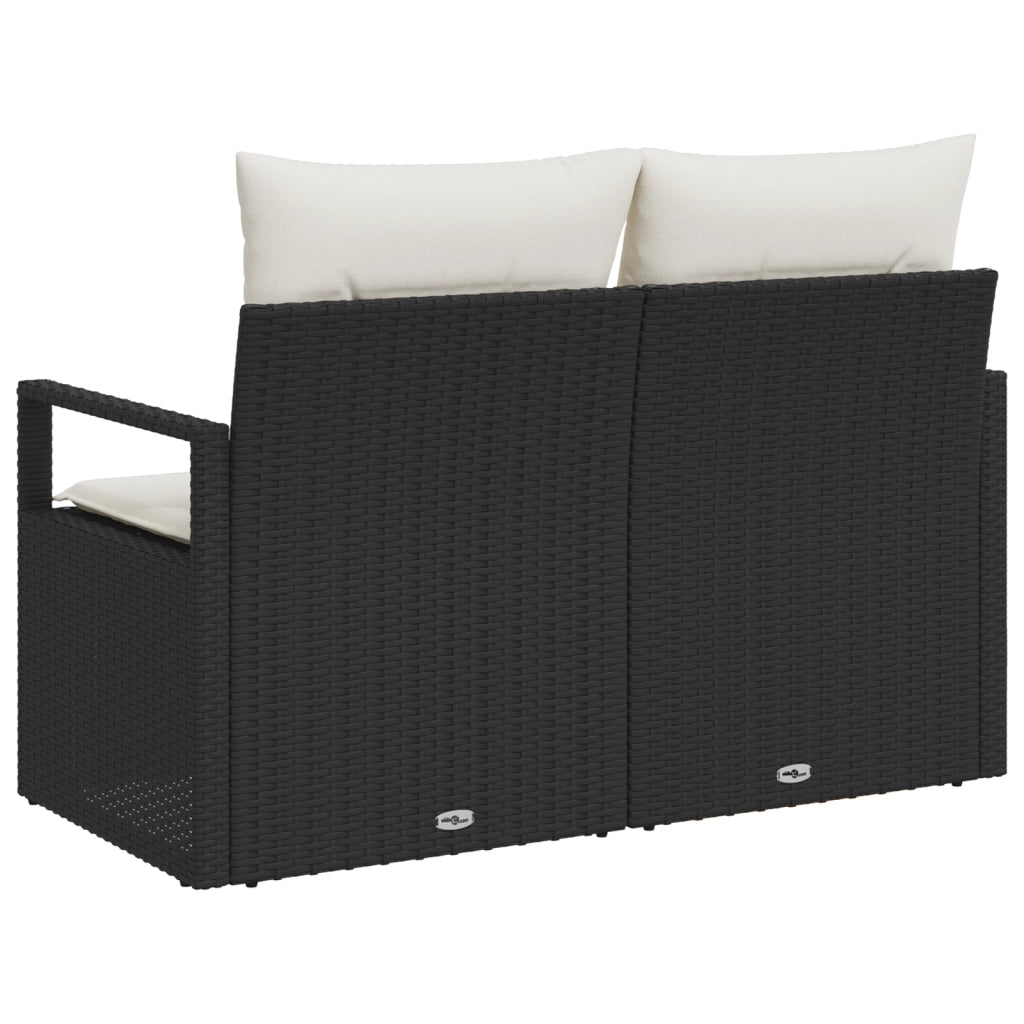 Divano da giardino a 2 posti con cuscini in polyrattan nero