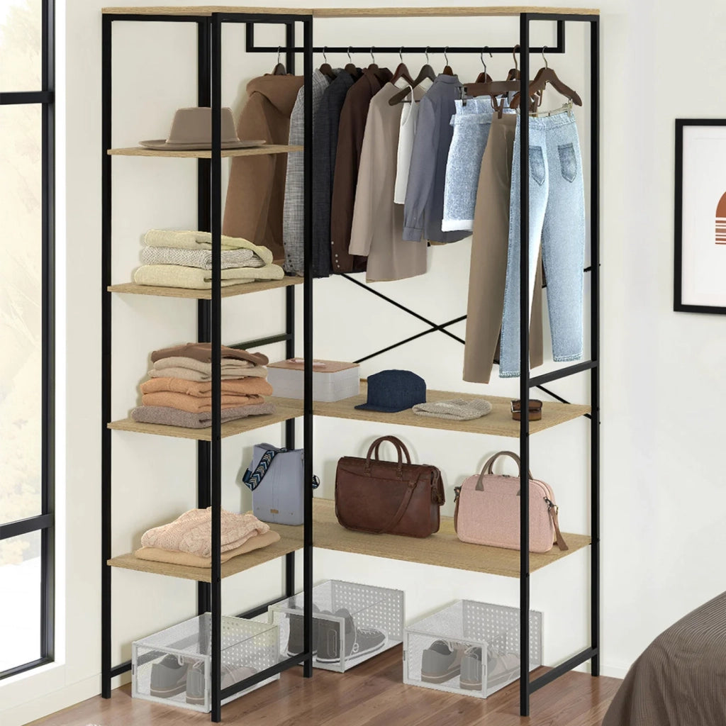 IDMarket - Armadio angolare modulare con doppio spazio per appendere L. 90 / 123 cm DETROIT design industriale