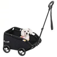 Passeggino pieghevole per cani e gatti fino a 4 kg, con cuscino lavabile, cinghie di sicurezza, tasca portaoggetti e 4 ruote, Nero