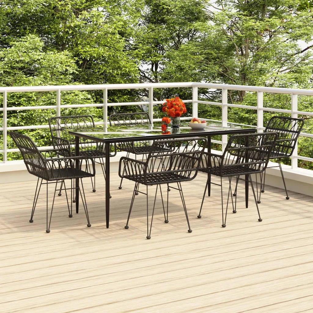 Set da Pranzo da Giardino 7 pz Nero in Polyrattan cod mxl 35450