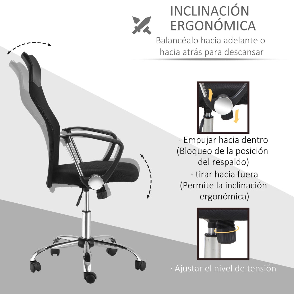 Sedia da ufficio con schienale curvo e ruote ¨C zephmum ¨C nero 63x65x109-119 cm
