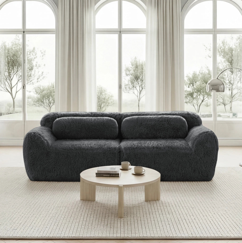 Divano 2 posti modulare senza struttura 204x104x73 cm in tessuto plush grigio con cuscini