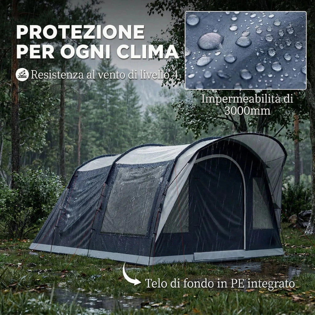 Tenda Tunnel 2-4 Persone 480x300x213 cm Camera da Letto Zona Giorno Impermeabile in Fibra di Vetro e Poliestere Blu Navy