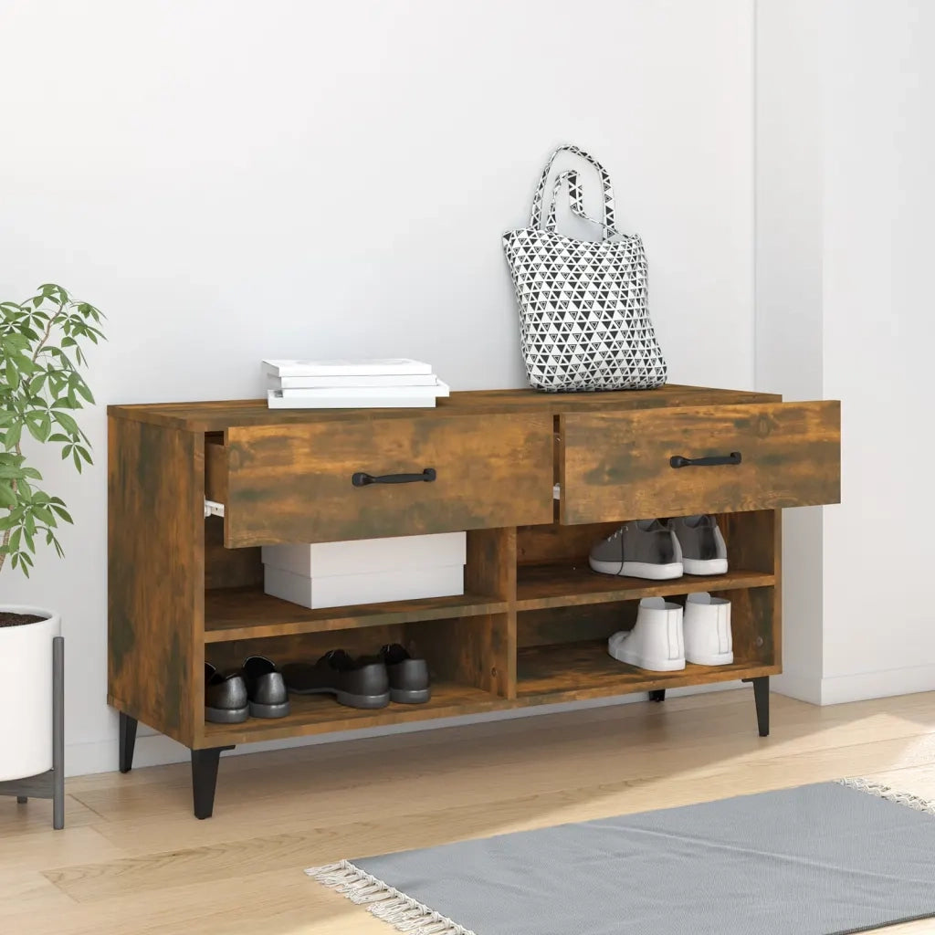 Scarpiera Rovere Fumo 102x35x55 cm in Legno Multistrato 817570