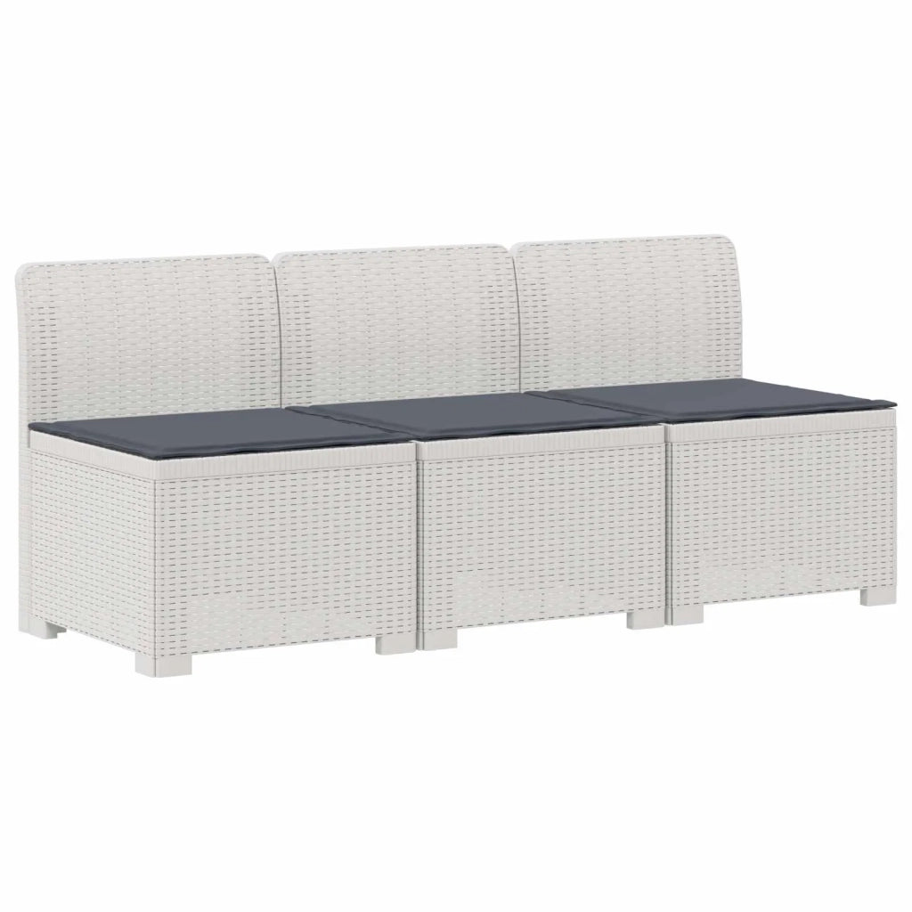 Divano da esterno-Divano da Giardino 3 posti con cuscini in look rattan PP Bianco 191676
