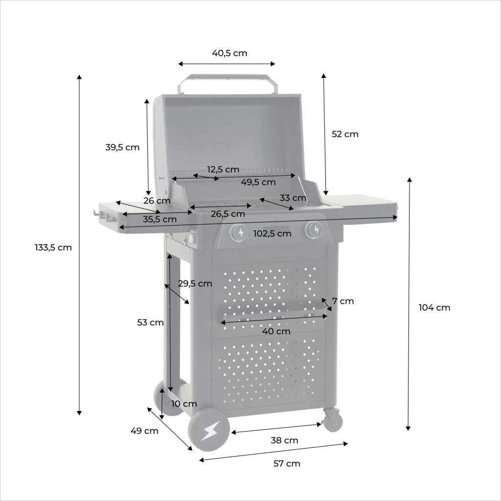 Barbecue elettrico in acciaio smaltato 2 bruciatori 2300w, nero