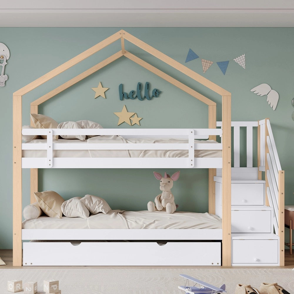 Letto a Castello con Letto Estraibile ¨C MINIMAL ¨C Legno, Cassetti, 90x200 cm