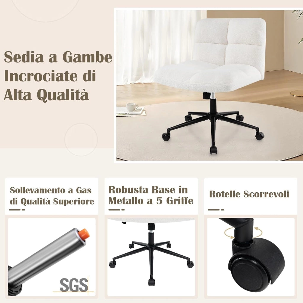 Sedia da Ufficio con Ruote, con Seduta Riempita, Altezza Regolabile, Funzione a Dondolo 100°-120°, Sedia Ergonomica Portata 150 kg, per Soggiorno Ufficio Scrivania (Beige)