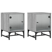 Set di 2 Comodini | Armadio da Notte | Mobiletto da notte con Ante in Vetro Grigio Sonoma 35x37x50 cm